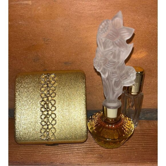 Gold compact glass complete snaps vintage two bottles - Picture 9 of 16